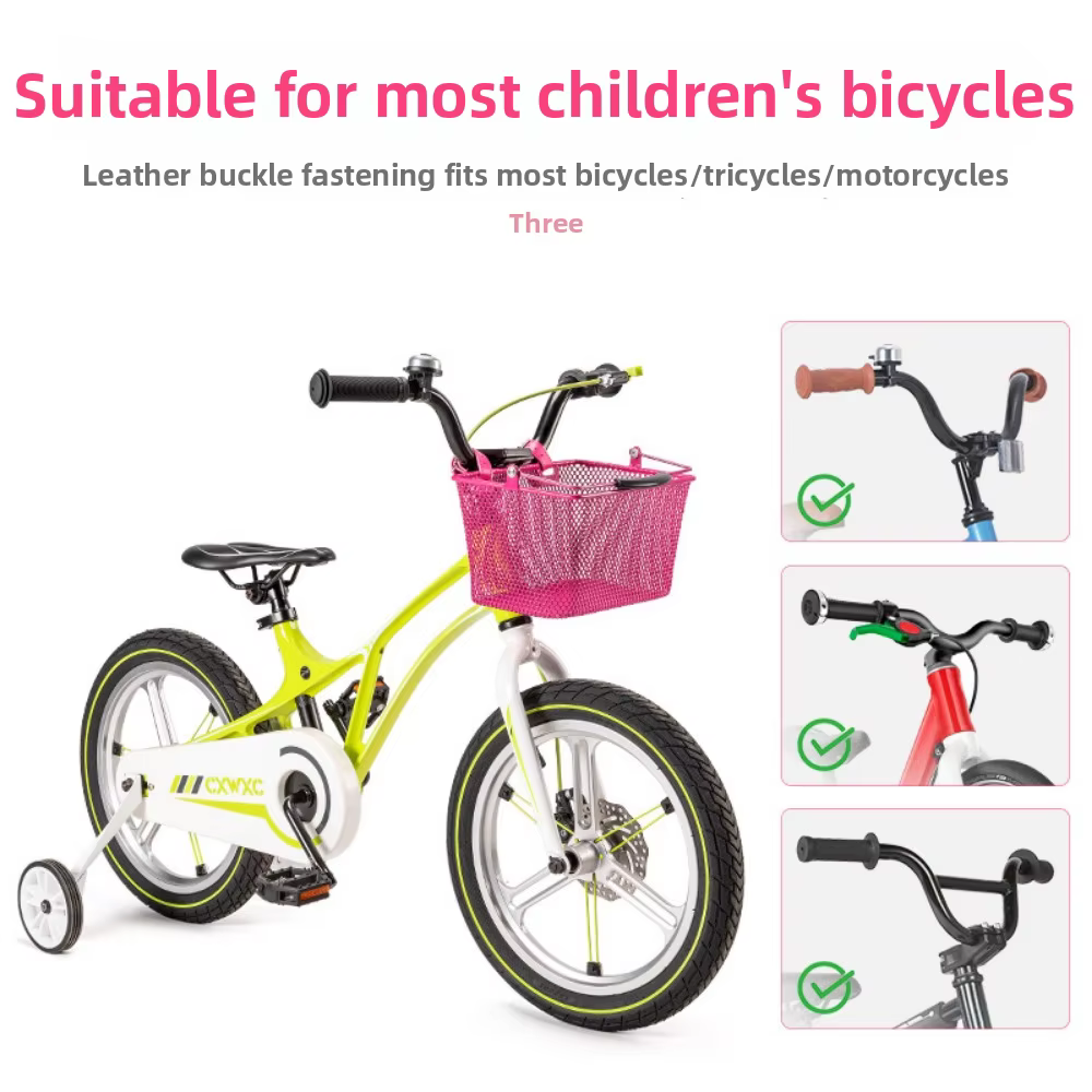 Cesta delantera infantil para bicicleta con asa – Negro y rosa, 24,5x18x14 cm - imagen 3