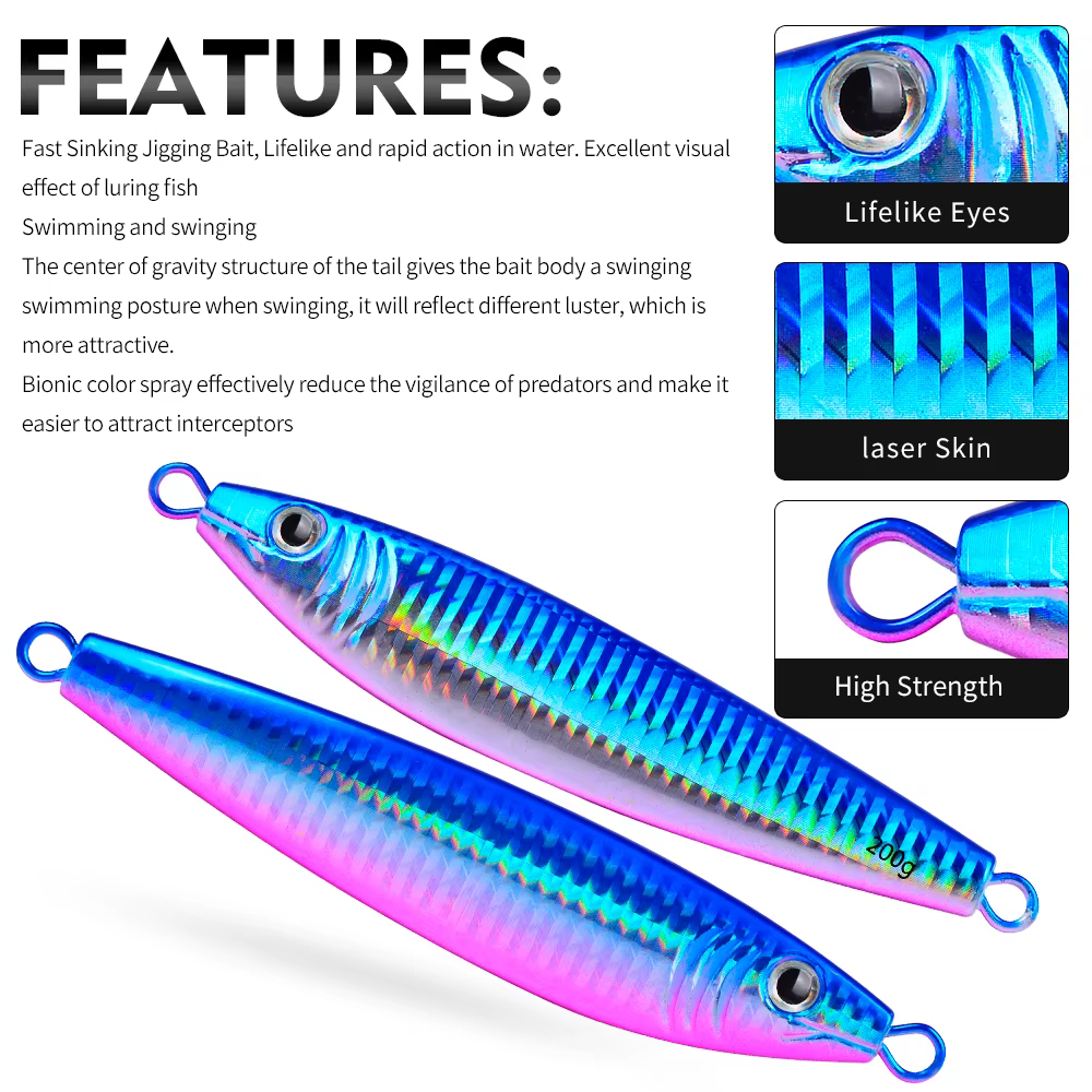 Señuelo de Jigging Proberos 20-200g – Metal duro luminoso para lubina en profundidad - imagen 3