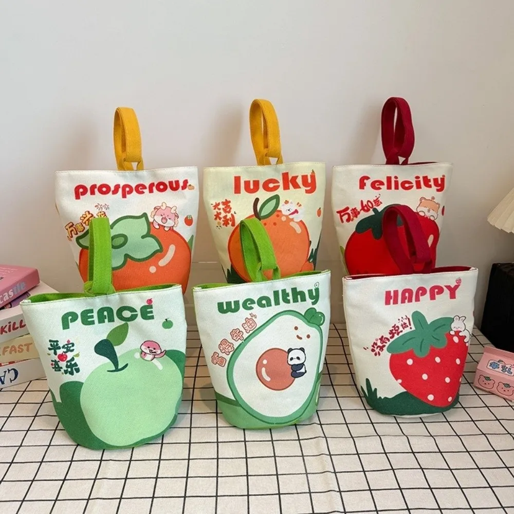 Bolso tipo cubo de lona con estampado de frutas, ligero y portátil - imagen 4