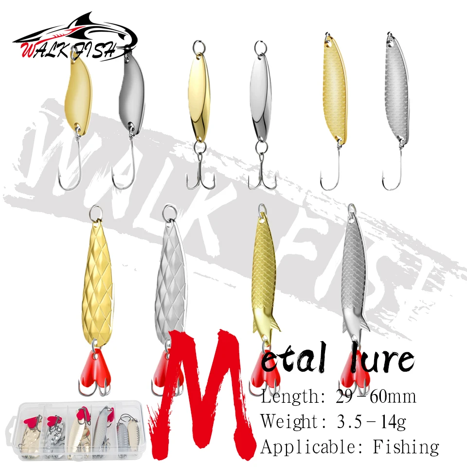 WALK FISH Señuelos tipo cuchara giratoria y wobbler dorado-plata