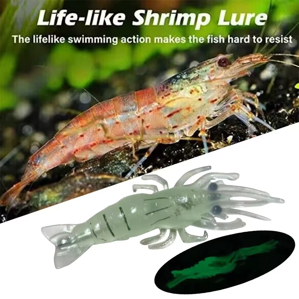 Señuelo camarón luminoso de vinilo – Cebo silicona para pesca de mar