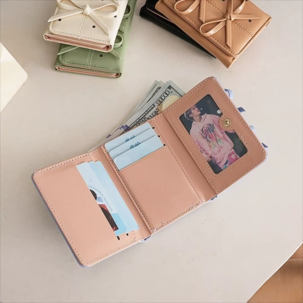 Cartera Monedero PU con Lazo – Tarjetero con Puntos para Dama - imagen 4