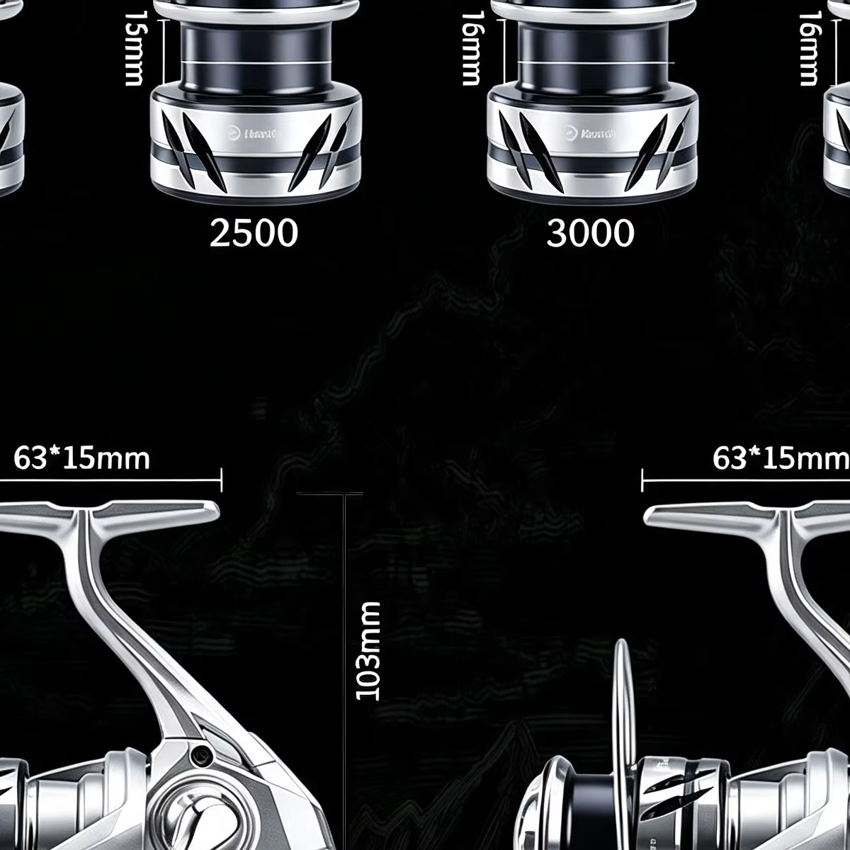 Detalle del carrete y su configuración para pesca