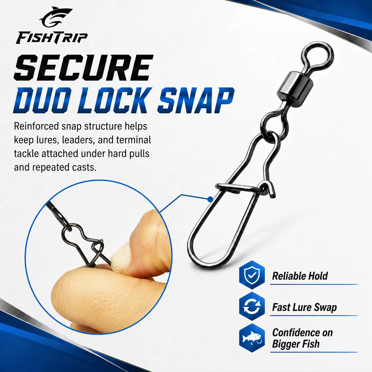 FishTrip Esmerillones giratorios con cierre doble – Acero inoxidable - imagen 4