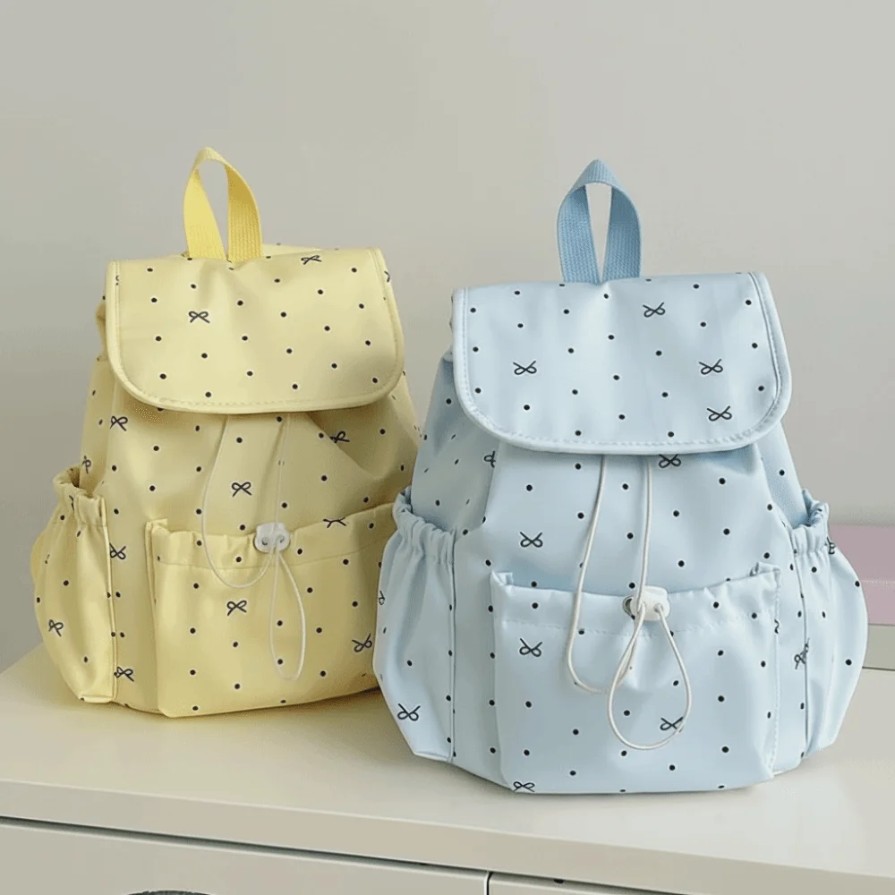 Mochila mujer preppy japonesa con cordón y lunares, gran capacidad - imagen 3