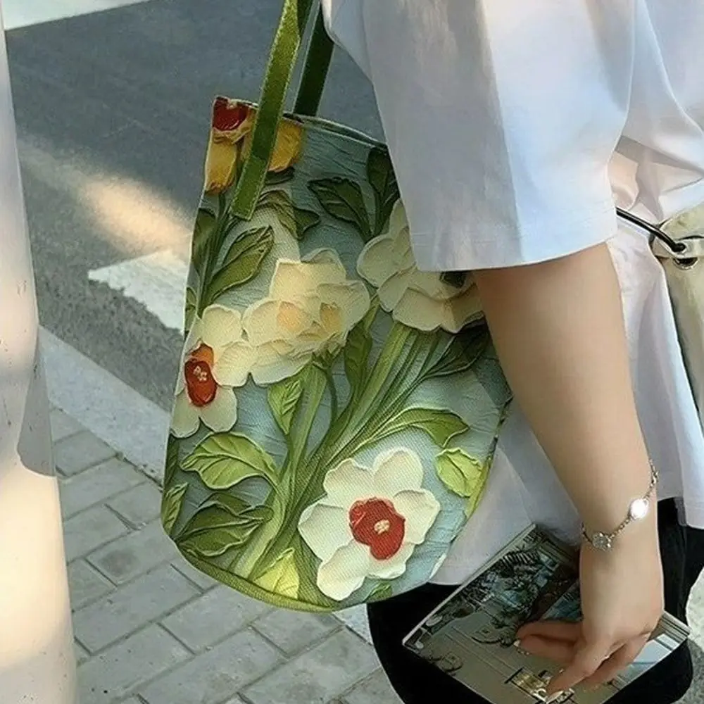 Bolso tipo cubo floral de lona, bandolera gran capacidad para mujer - imagen 4
