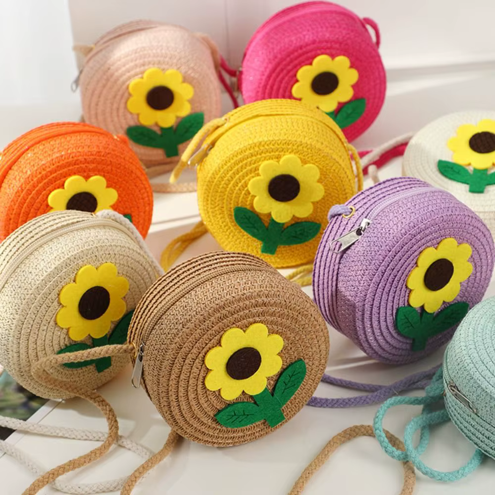 Bolso Bandolera de Paja con Flores – Monedero para Niñas - imagen 2