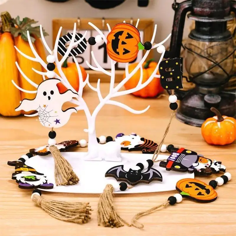 Adornos colgantes calabaza de madera con cuentas para Halloween DIY - imagen 2