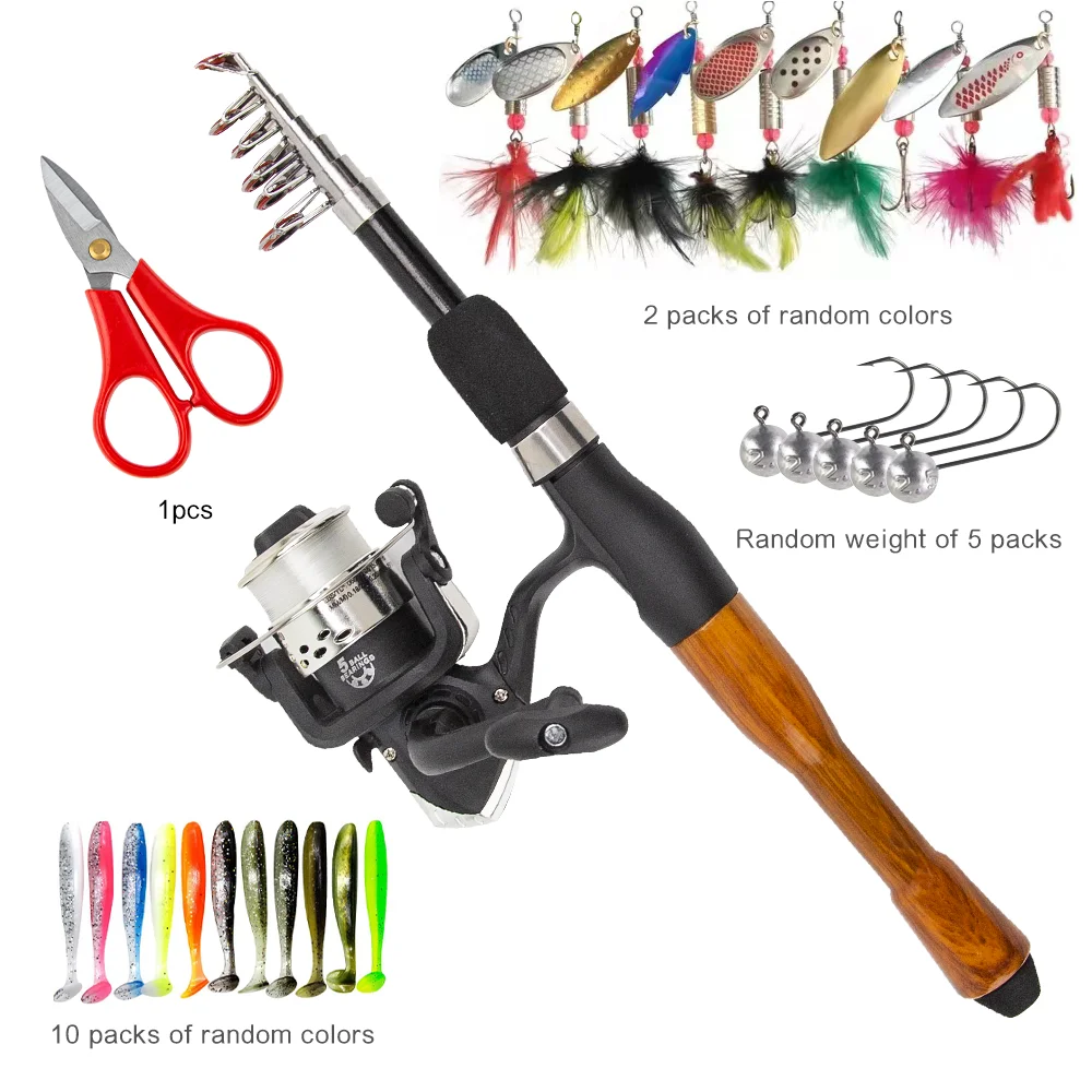 Kit de pesca viaje con caña telescópica y carrete giratorio
