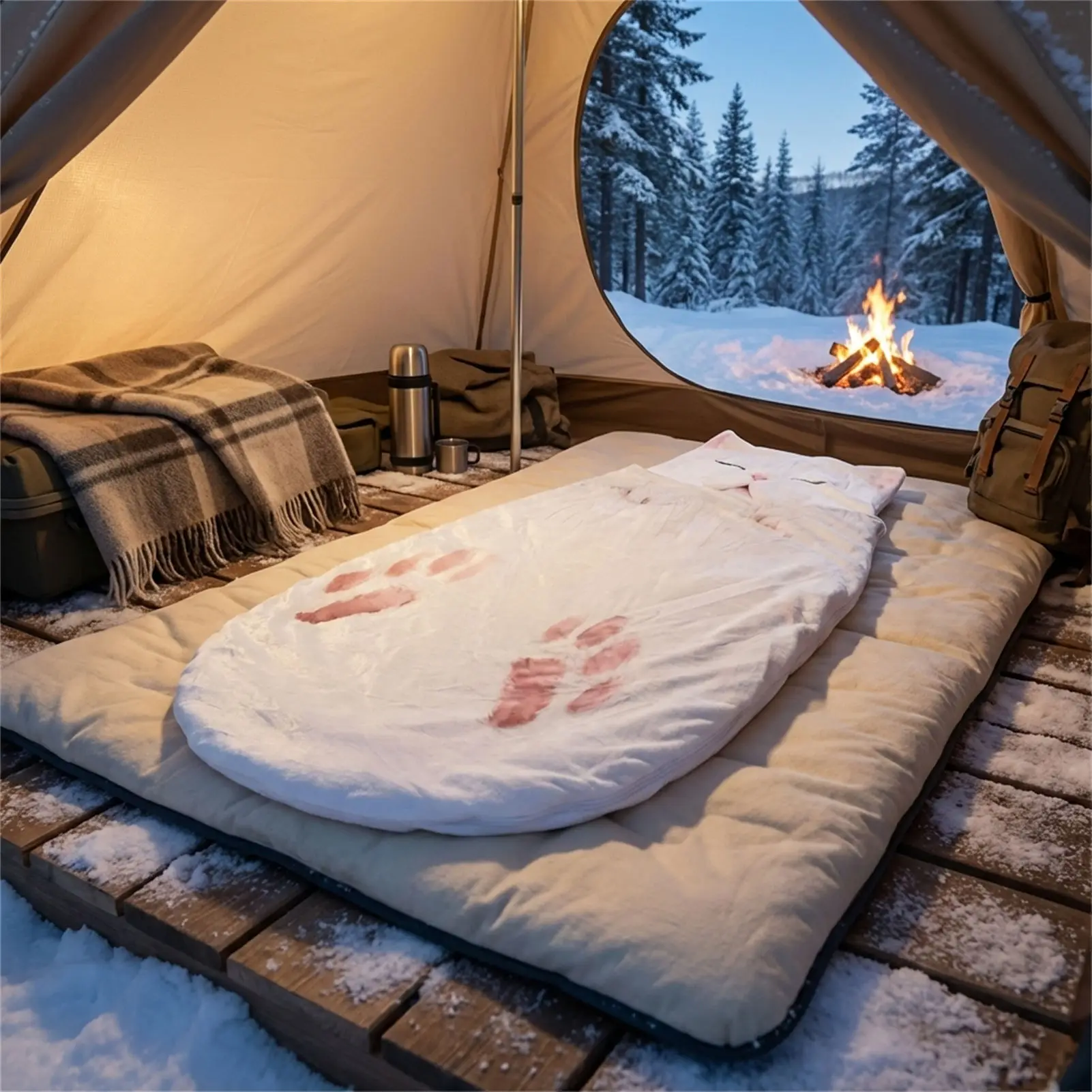 Saco de dormir felpa gato, abrigo invernal exterior para adultos - imagen 2