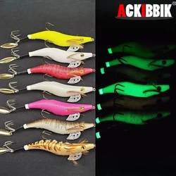 Egi Squid Jig con hoja Willow y doble anzuelo luminoso nocturno