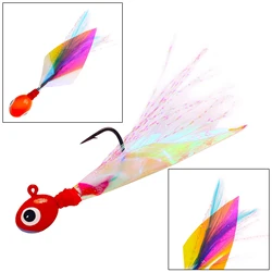 Crappie jigs con cabeza ovalada y pluma de arcoíris