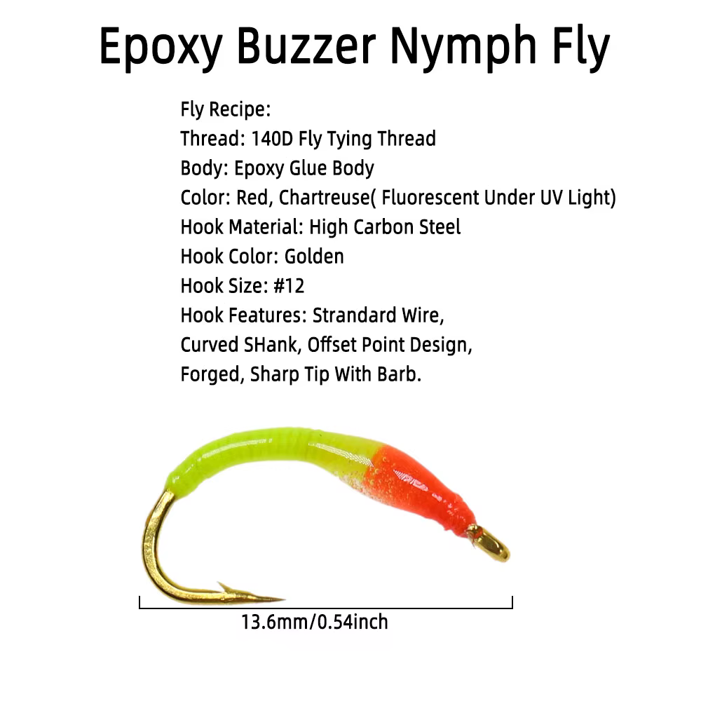 Bimoo Bead Head Epoxi Fluorescente - Mosca ninfa emergente para trucha - imagen 3