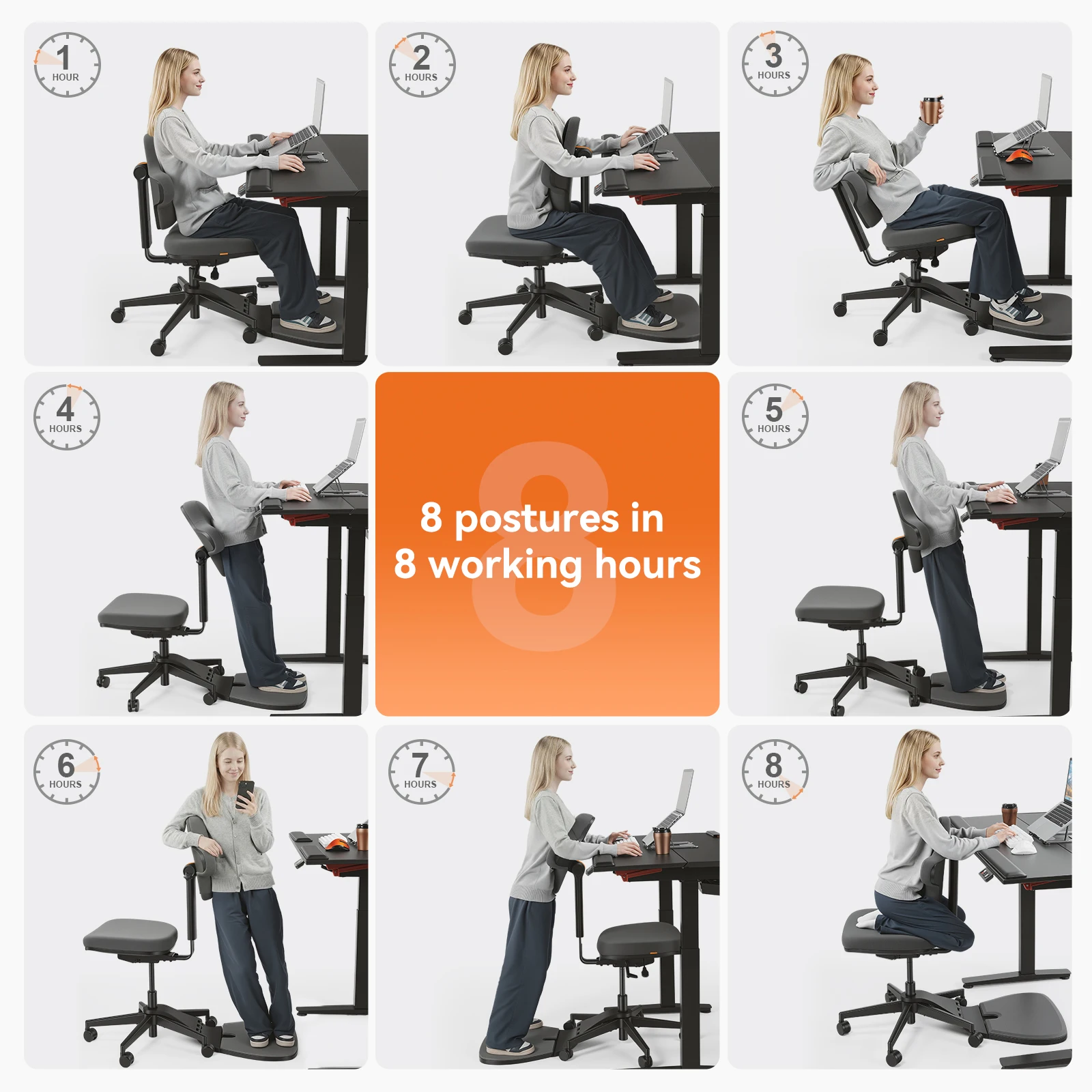 Silla ergonómica Newtral con piernas cruzadas y ruedas, respaldo - imagen 2