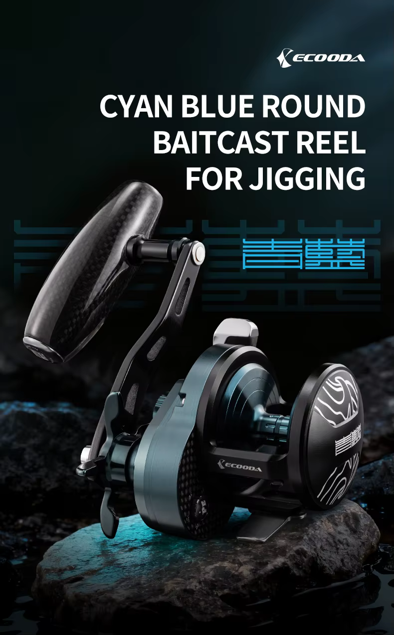 Carrete de baitcasting Ecooda cian azul para pesca con jigging