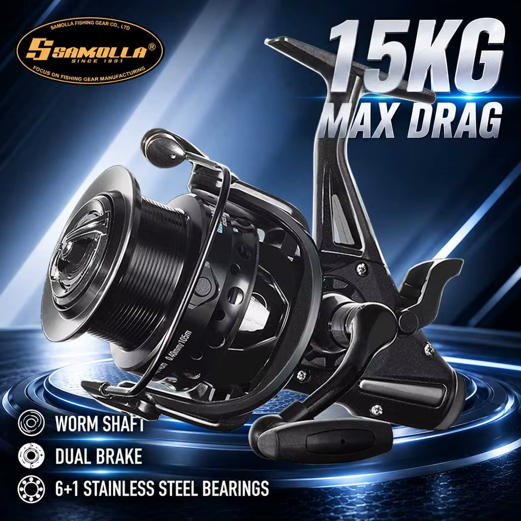 Carrete Spinning Samolla con Doble Freno y Alarma para Carpas