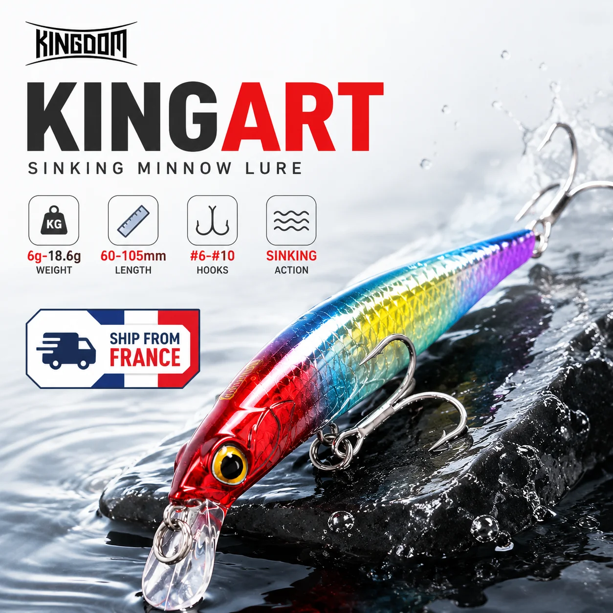 Kingdom Sinking Minnow Jerkbait – señuelo hundible realista lubina - imagen 4