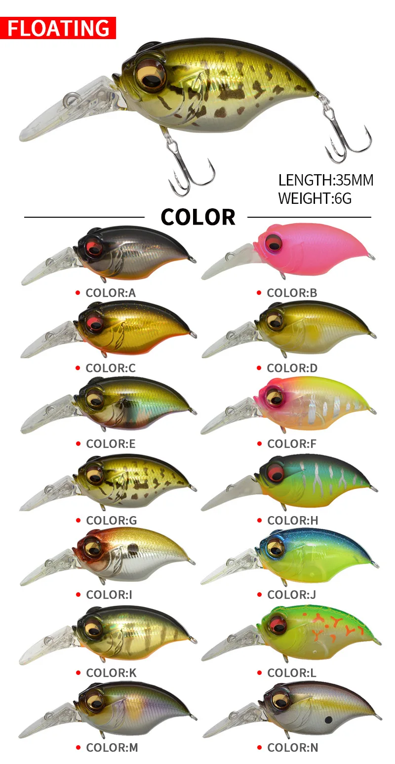 Detalle de señuelo crankbait con patrón y perfil aerodinámico