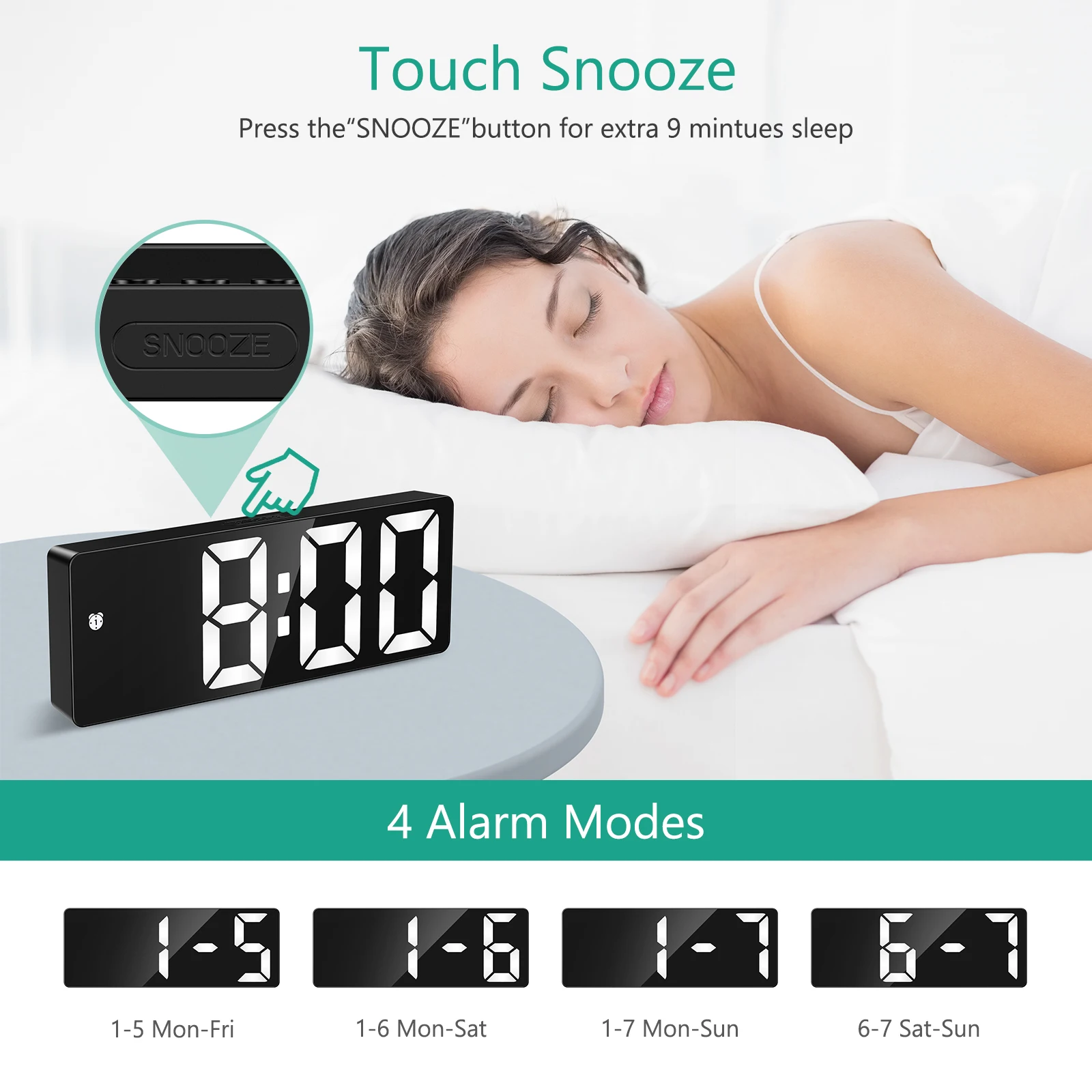 Despertador LED ORIA – Escritorio y mesita de noche con alarma - imagen 4
