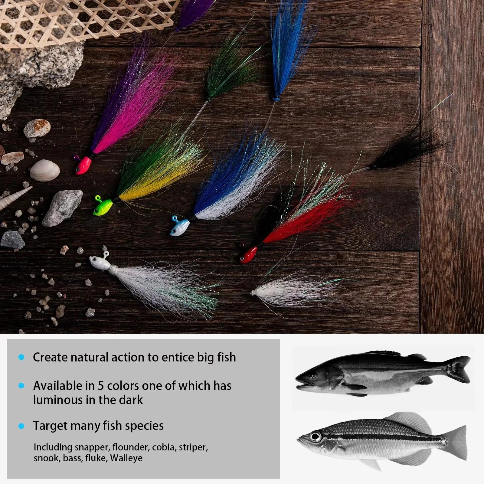 Goture señuelo jig con pelo de ciervo y anzuelo premium, luz - imagen 5