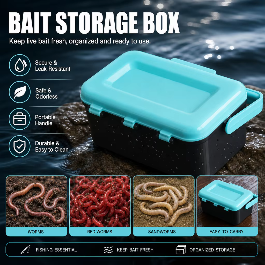Caja para lombrices de pesca transpirable – Cebo vivo portátil - imagen 4
