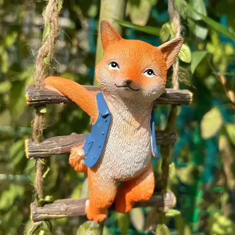 Figura de zorro decorativa de resina para jardín y hogar colgante - imagen 3