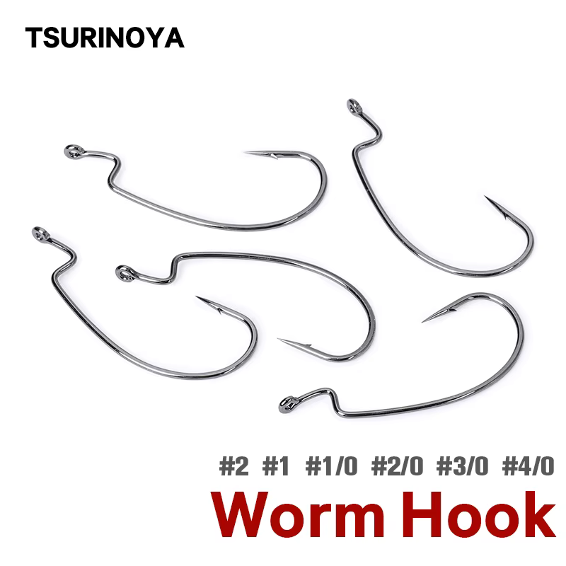 Tsurinoya Worm – Anzuelo offset #1/0 a #4/0 para vinilo