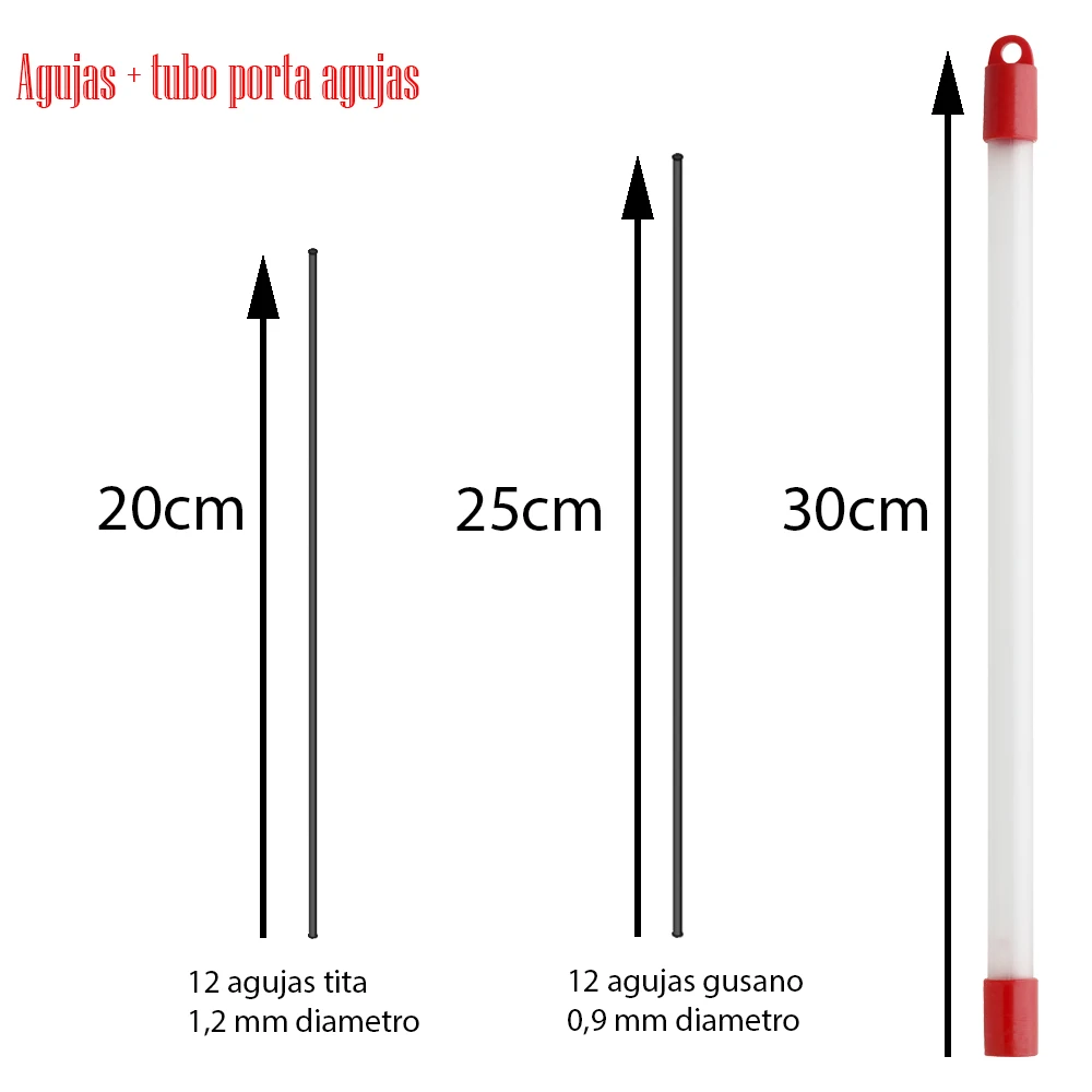 Kit agujas cebar gusanos y titas con tubo porta agujas