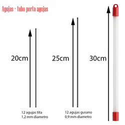 Kit agujas cebar gusanos y titas con tubo porta agujas