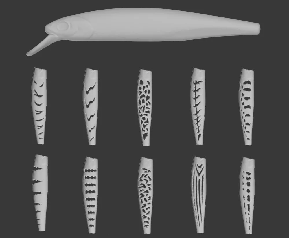 Plantilla 3D de plástico duro para señuelo UPM774