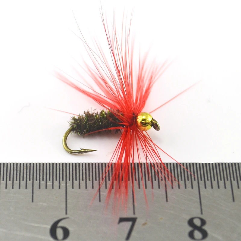 Ninfas MNFT bead head dorado y hackle rojo – Pesca de trucha