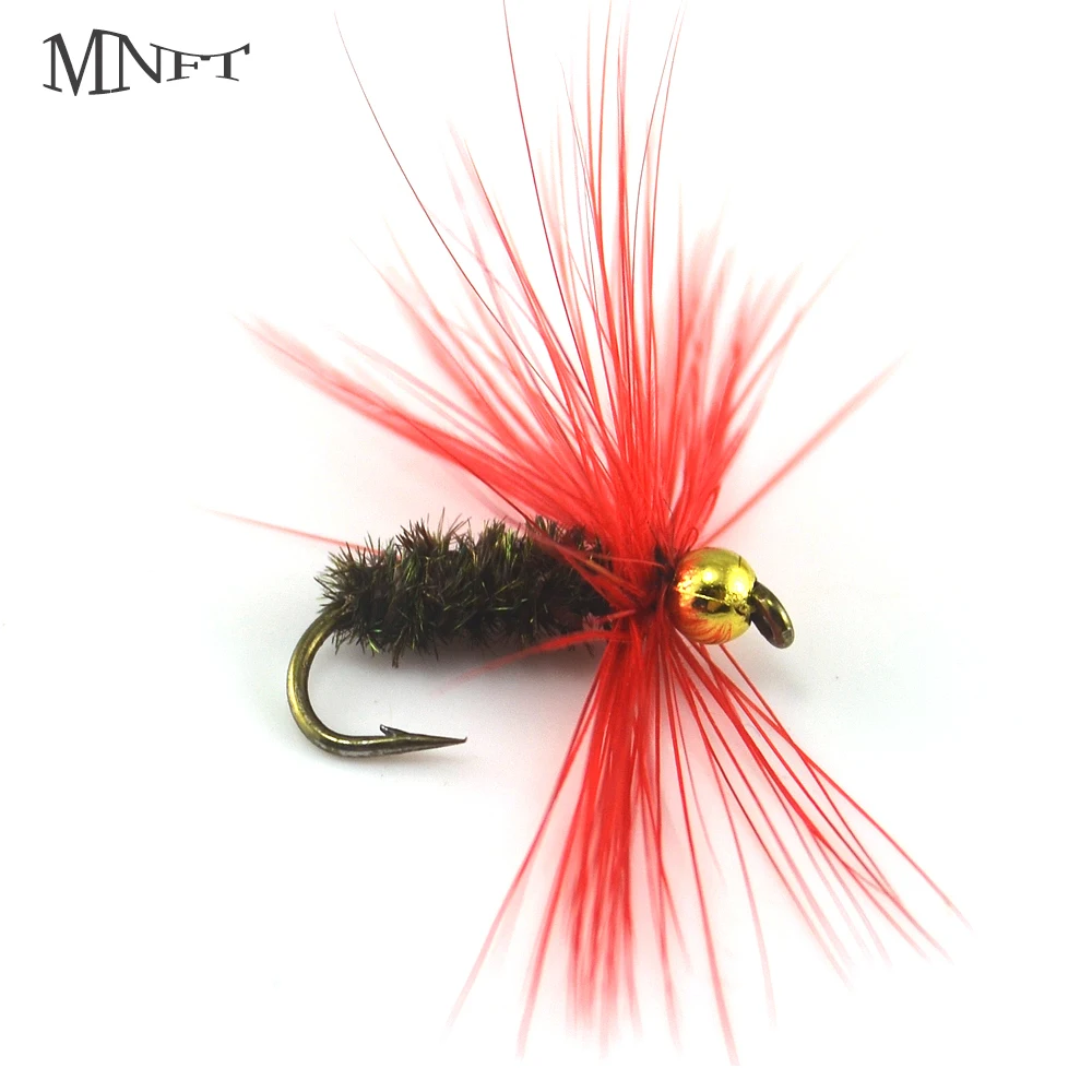 Ninfas MNFT bead head dorado y hackle rojo – Pesca de trucha - imagen 4