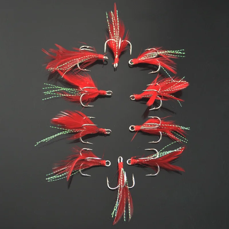 Anzuelos triples con plumas MNFT-10 – Superfuertes rojo y blanco