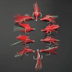 Anzuelos triples con plumas MNFT-10 – Superfuertes rojo y blanco