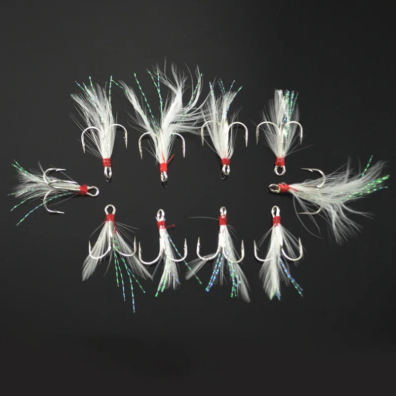 Anzuelos triples con plumas MNFT-10 – Superfuertes rojo y blanco - imagen 3