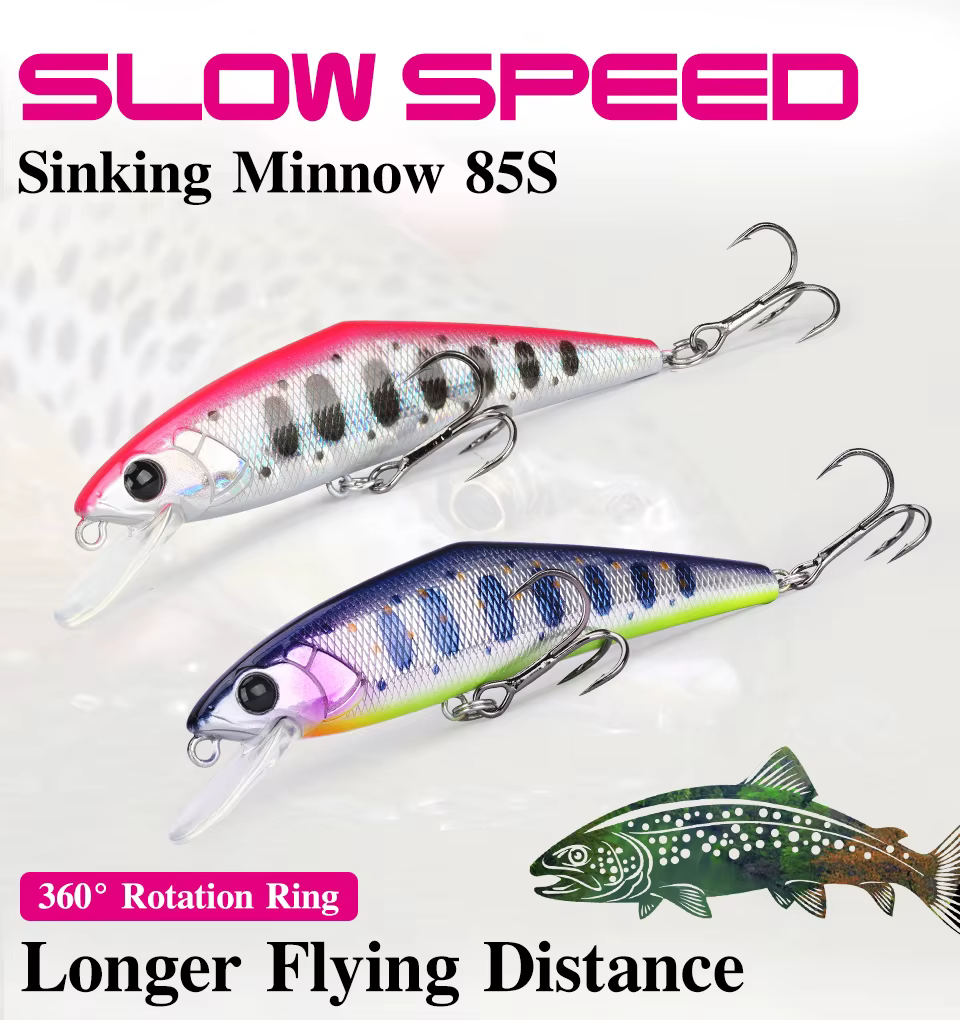 Señuelo TSURINOYA Sinking Minnow 85S en el agua