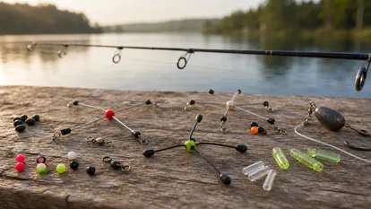 Excitadores separadores para cañas de pesca en una escena principal preparada para explicar el tema con detalle.