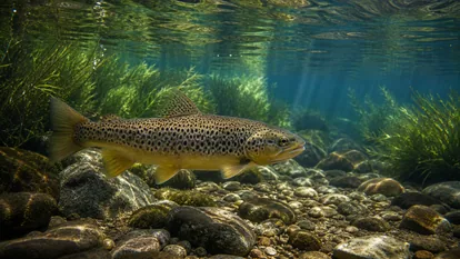 Trucha autóctona nadando en un arroyo frío y oxigenado conectado con los lagos de Lousada.